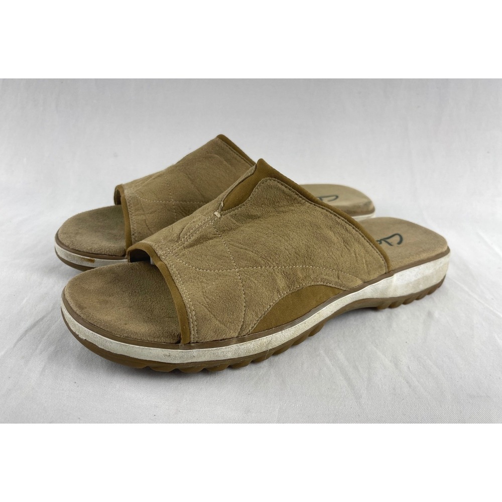 Clarks Slide Sandals Women‎ 10 M Tan Quilted Comfort Casual Summer Shoes